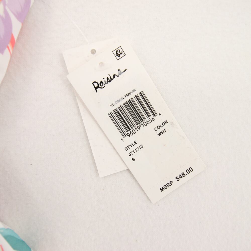 Raisins St. Croix Tankini Top Floral White Pink High Neck Ladder Back Small NWT - Picture 8 of 13